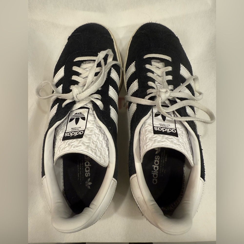 Adidas platform Gazelles Black and White suede